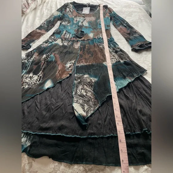 NWT Pretty Angel Vintage Deadstock Patchwork Graphic Asymmetric Midi Dress Large - Picture 10 of 11